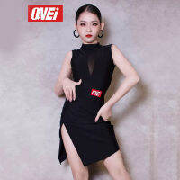 QEVi Qimei เสื้อผ้าเต้นรำละตินเสื้อผ้าการแข่งขันสำหรับเด็กเสื้อผ้าที่กำหนดเสื้อผ้าตาข่ายอารมณ์สีขาวชุดฝึกเด็กผู้หญิง ~