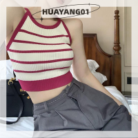 HUAYANG01 [2023 new HOT FASHION] lazlook แฟชั่นวินเทจลายชุดชั้นในถัก Crop Tops ฤดูร้อนผู้หญิงเซ็กซี่ผอมถังด้านบน