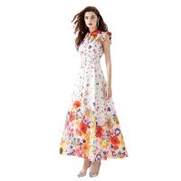 Womens Dress New Fashion Spring/Summer New Celebrity High Class  Dress Print  Maxi Women White