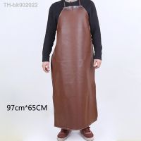 ☬ Unisex Oil Proof Easy Clean Leather Lengthen Apron Kitchen Work Shop Bib Anti-dirt Adult Waterproof Solid Hang Neck Random Color