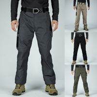 ปุ่มซิป Fly เอวยางยืดสวมใส่กันน้ำ Cargo กางเกงกระเป๋าหลากหลาย Mid-Rise Men Cargo กางเกงกีฬาการฝึกอบรมกางเกงซิป