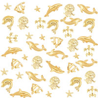 500pc 120Pcs Ocean Themed Resin Fillers Alloy Resin Filling Crafts 8 Styles Nail Art Decoration Accessories for Jewelry Making - Golden