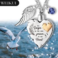 Cremation Jewelry Memorial Jewelry for Ashes Heart Urn Necklace for Ashes with Navy Blue Birthstone Angel Wing Charm Necklace