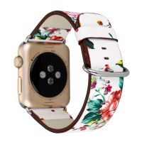 Xiao ดอกไม้สีสันพิมพ์ PU สร้อยข้อมือหนังสำหรับ สาย44มม. 40มม. 42มม. 38มม. Series 4321 Floral Band