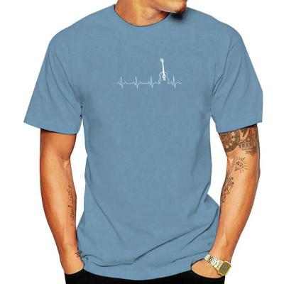 Casual Guitar Heart Beat Heartbeat T-Shirts for Men Crewneck Cotton T Shirt Music Short Sleeve Tees Plus Size Clothing