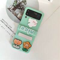 เคสโทรศัพท์กระต่ายน่ารักสำหรับ Samsung Galaxy Z Flip 3 Zflip 4ที่ครอบบานพับดอกไม้สวย