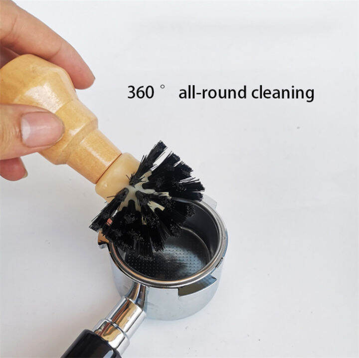 Espresso Machine Portafilter Basket Cleaning Hair Brush Solid Wood