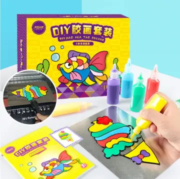 DIY Crystal Paint Arts and Crafts Set, Cartoon No-Baking Crystal Glue Paint  DIY Watercolor Paint Kit Color Pendant for Kid