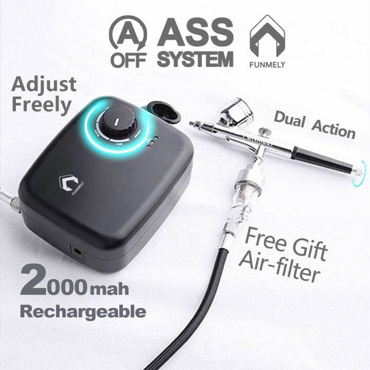 Multi-purpose Dual Action Airbrush Mini Air Compressor Set Rechargeable ...