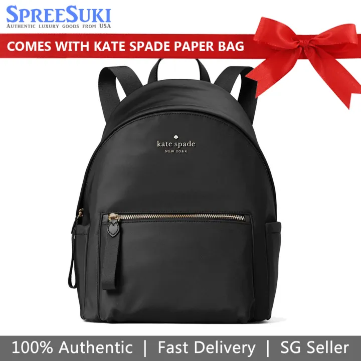 Kate Spade Backpack With Gift Paper Bag Chelsea Nylon Medium Backpack Black  # WKR00556 | Lazada Singapore