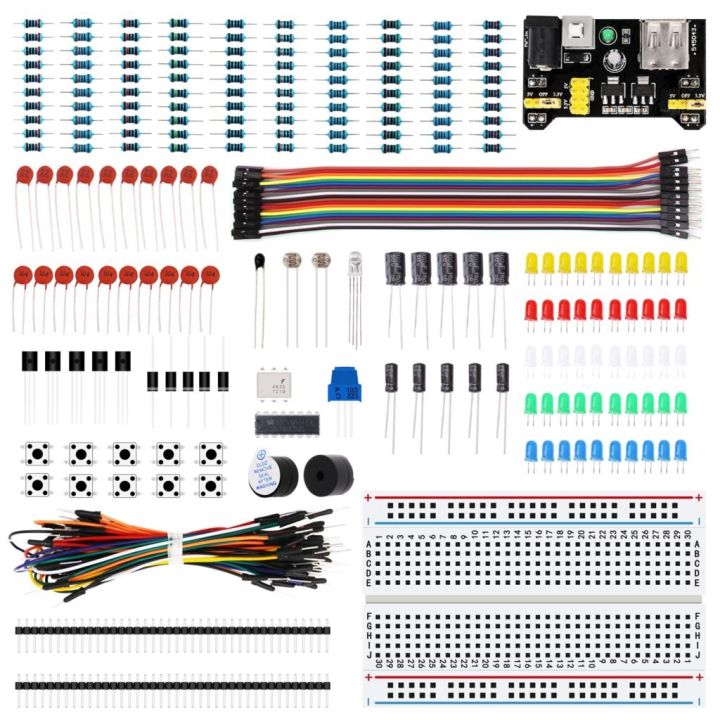 jw-component-kit-with-supply-module-breadboard-resistor-capacitor-led-potentiometer-for