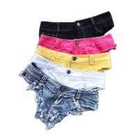 【hot】 2023 New Low Waist Hole Tassel Denim Shorts Jeans Thong Short Feminino