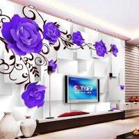 卍✑ Decorative wallpaper Purple rose vine 3D background wall