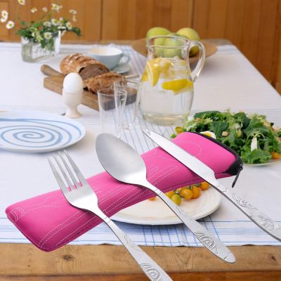 3Pcs/set Stainless Steel Dinner Set Portable Travel Camping Cutlery Tableware Set Dinnerware Case Flatware Kit With Cloth Bag Flatware Sets