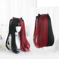 SHANGKE สังเคราะห์สีแดงสีดำสีบลอนด์สีขาว Lolita Wigs สำหรับผู้หญิงวิกผมยาวตรงเรียบ Genshin Impact คอสเพลย์วิกผม