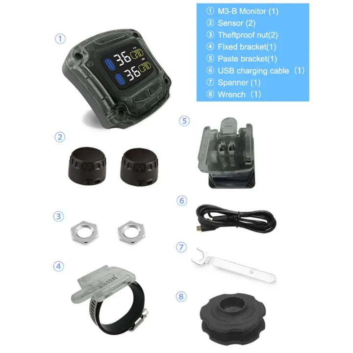 M B Wireless Motorcycle Tpms Real Time Tire Pressure Monitoring System