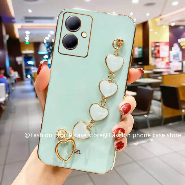 เคสโทรศัพท์-vivo-y27-4g-5g-2023-phone-case-เคส-vivo-y78-5g-หรูหราสีสันลูกกวาดเคสนิ่มซิลิโคนพร้อมสร้อยข้อมือรูปหัวใจ