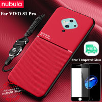 Nebula สำหรับ VIVO S1 Pro S1 Prime (6.38นิ้ว) ปลอกกระจกเทมเปอร์ Silky รู้สึกหนัง Hp VIVO S1 Pro โทรศัพท์มือถือกรณีกันกระแทกรถแม่เหล็กปกหลัง Lanyard ชุดทำความสะอาดหน้าจอสำหรับ VIVO S1 Pro S1 Prime