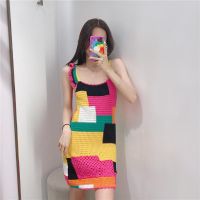 2021 Summer New ZA Womens Homemade Hollow Crochet Patchwork Sleeveless Suspender Dress 0021105