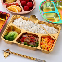 1 PCS Dinner Plate with Gift Spoon Stainless Steel Gold Divided Tray Lunch Container Snack Diet Food Control Tray 34 Section