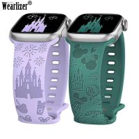 □ Wearlizer 2 Packs Cartoon Engraved Floral Band for Apple Watch 41mm 40mm 38mm Silicone Strap for iWatch Series 8/7/SE/6/5/4/3/2