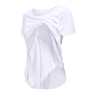 Custom Summer Breathable Plus Size Basic White Bamboo Breast Feeding Nurse Round Neck T Shirt Women Wholesale Maternity Clothes