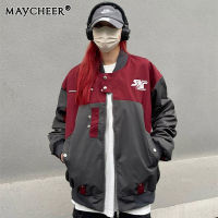 MAYCHEER   แจ็คเก็ตสั้นสไตล์นักขี่จักรยานแขนยาวปกตั้งเครื่องแบบเบสบอล