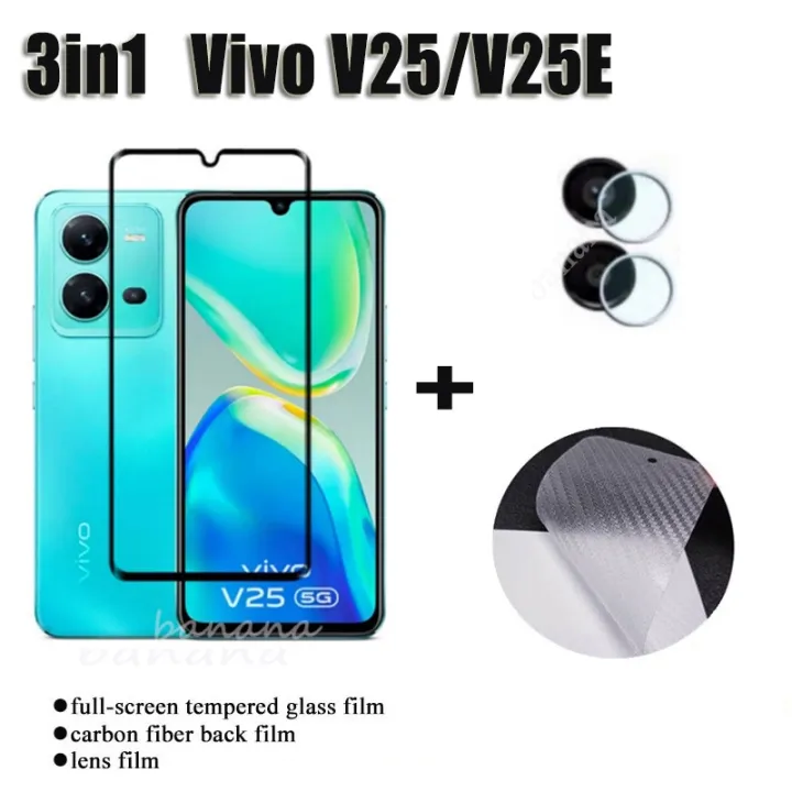 3in1 V25 V25 Pro V25e Full Screen Tempered Glass Film For Vivo Y35 V21 V23 V23e V21e Carbon 1286