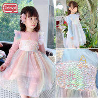 IQANGEL Princess Sha Frozen Dresses ชุดเดรสเด็กผู้หญิงพร้อมกำมะหยี่อบอุ่นสำหรับเด็ก