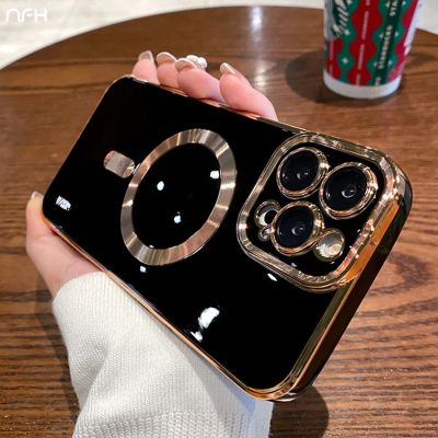 【LZ】 For iPhone 14 Pro Max Luxury Magsafe Magnetic Square Plating Frame Phone Case For iPhone 11 12 13 14 Plus Lens Protective Cover