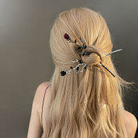 Jwer VINTAGE Rose hair sticks hairwear สำหรับผู้หญิงดอกไม้สีดำสีแดง hairpin ผมตะเกียบ Disk hairstick headdresswelry