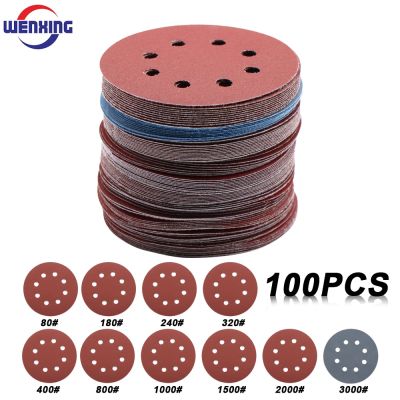 100pcs 5Inch 125mm Round Sandpaper 8 Holes Disk Sand Sheets Grit 80-3000 Hook and Loop Sanding Disc Abrasives for Polish