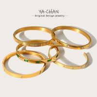 【YF】 YACHAN Luxury 18K Gold Plated Zircon Crystal Stainless Steel Bracelets for Women Trend Simple Bangles Waterproof Jewelry