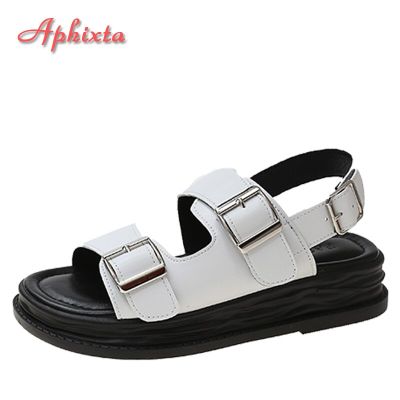 Aphixta 2022สายรัดหัวเข็มขัดสีขาวผู้หญิง,รองเท้าแตะชายหาดหุ้มข้อแฟชั่นหัวเข็มขัดเย็นฤดูร้อน