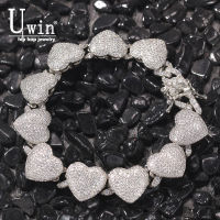 UWIN 15mm Heart Bracelet Pink With CZ Micro Paved Iced Out Cubic Zirconia Bling Bling Bracelets For Girls Luxury Jewrlry