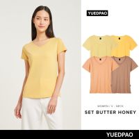 Yuedpao เสื้อยืดผู้หญิงคอวี ทรงเข้ารูป ไม่ย้วย ไม่หด ไม่ต้องรีด ใส่สบาย basicstyle เสื้อยืดคอวีผู้หญิง set butter honey