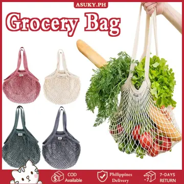 Reusable Cotton Mesh Grocery Bags Foldable Long Handle Net Tote Bag for  Shopping