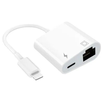 Lightning to RJ45 Adapter 2 in 1 Ethernet LAN Network Adapter with Charge Port Compatible with iPhone/iPad/iPod Plug and Play