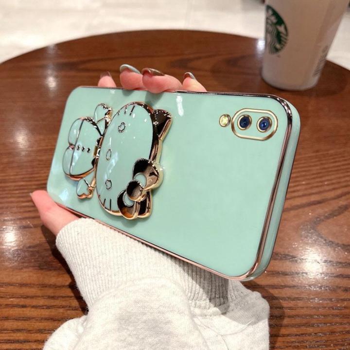 folding-makeup-mirror-phone-case-for-vivo-y91c-y1s-1820-1929-case-fashion-cartoon-cute-cat-multifunctional-bracket-plating-tpu-soft-cover-casing