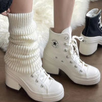 Convers Chuck 70 De Luxe Heel Thick Sole Matsutake Vintage High Heels Women Shoes Black and White