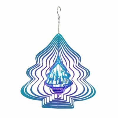 3D Stainless Steel Mirror Christmas Tree Wind Chime Hanging Pendant Gifts Rotating Wind Chimes Christmas Decoration For Home