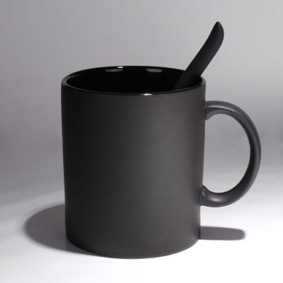 【High-end cups】420มิลลิลิตรแก้วเซรามิกสีที่บริสุทธิ์แก้วคลาสสิกที่มีฝาปิดช้อนนมถ้วยกาแฟเครื่องหมาย Drinkware ของขวัญแปลกใหม่