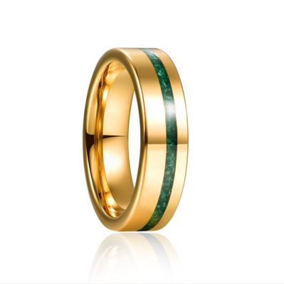 แหวนเหล็กทังสเตนมาลาไคต์ขัดร่องสำหรับผู้ชายสีทองขนาด6มม. แหวนหมั้นคาร์บอน