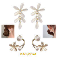 Kemstone Gold Plated Shiny Cubic Zircon คริสตัลโอปอลดอกไม้ต่างหูสำหรับผู้หญิงเครื่องประดับ Gifts