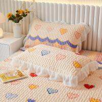 Korea Super Soft Chiffon Yarn Quilted Pillowcase 2Pcsset Summer Cool Cartoon Printed Ruffled Pillow Cover Girl Room Decoration