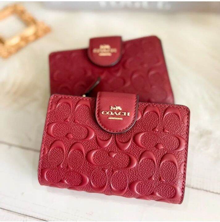 Coach Medium Corner Zip Wallet In Signature Leather C5896 Red Lazada PH