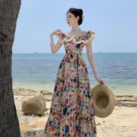 French coffee breaks a word shoulder to shoulder canvas print dress female design feeling pure temperament seaside holiday dresses