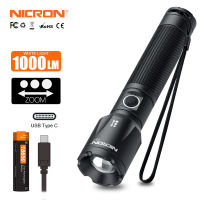 Nicron ไฟฉาย LED F81 Zoomable Focus Light 1000lm ความสว่างสูง18650 Re-Charge-สามารถไฟฉาย Type-C กันน้ำ IP64สำหรับเดินป่ากลางแจ้งปีนเขาไฟฉาย EDC