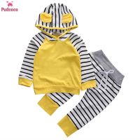 Infant Newborn Baby Boy Girl Clothes Set Striped Hooded Sweatshirt and Long Pants Outfits 2 Pieces Set Kids Clothing  by Hs2023