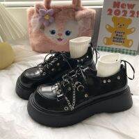 Thick bottom raised chain Mary Jane shoes black sweet cool r British style round toe small leather shoes Japanese jk student womens shoes